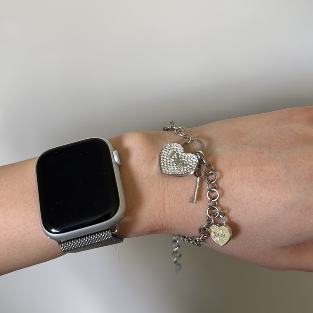 Vintage Dior Silver Bracelet with Heart Charms